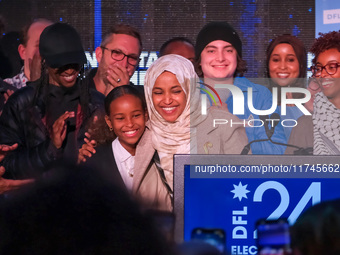 United States Representative Ilhan Omar (D-MN) speaks at the Minnesota DFL Election Night event at the InterContinental Hotel in St. Paul, M...