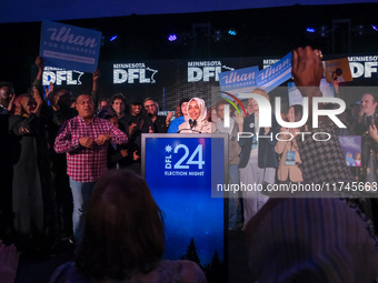 United States Representative Ilhan Omar (D-MN) speaks at the Minnesota DFL Election Night event at the InterContinental Hotel in St. Paul, M...