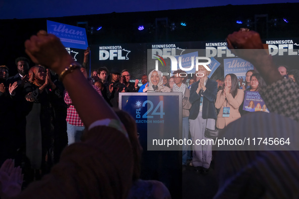 United States Representative Ilhan Omar (D-MN) speaks at the Minnesota DFL Election Night event at the InterContinental Hotel in St. Paul, M...