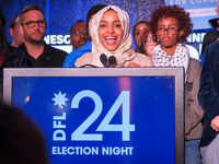 United States Representative Ilhan Omar (D-MN) speaks at the Minnesota DFL Election Night event at the InterContinental Hotel in St. Paul, M...