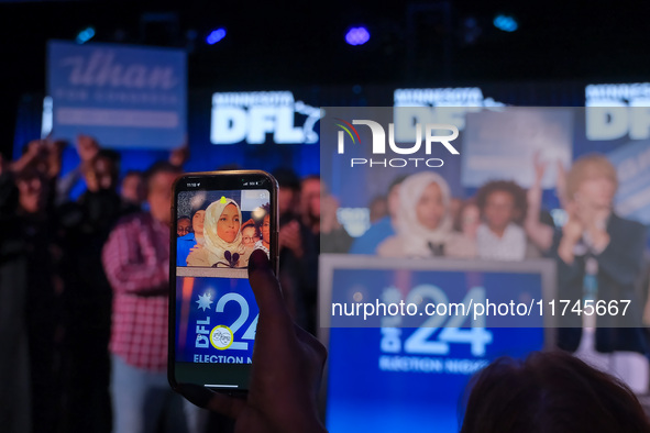 United States Representative Ilhan Omar (D-MN) speaks at the Minnesota DFL Election Night event at the InterContinental Hotel in St. Paul, M...