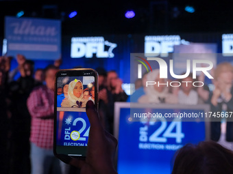 United States Representative Ilhan Omar (D-MN) speaks at the Minnesota DFL Election Night event at the InterContinental Hotel in St. Paul, M...