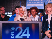 United States Representative Ilhan Omar (D-MN) speaks at the Minnesota DFL Election Night event at the InterContinental Hotel in St. Paul, M...