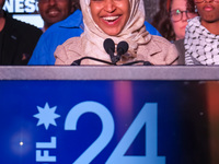 United States Representative Ilhan Omar (D-MN) speaks at the Minnesota DFL Election Night event at the InterContinental Hotel in St. Paul, M...