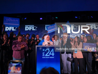 United States Representative Ilhan Omar (D-MN) speaks at the Minnesota DFL Election Night event at the InterContinental Hotel in St. Paul, M...