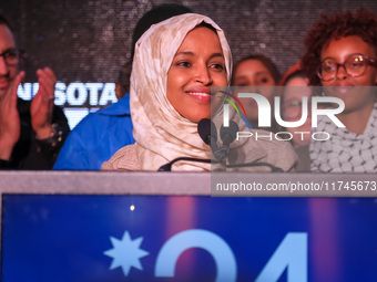 United States Representative Ilhan Omar (D-MN) speaks at the Minnesota DFL Election Night event at the InterContinental Hotel in St. Paul, M...