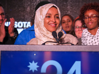 United States Representative Ilhan Omar (D-MN) speaks at the Minnesota DFL Election Night event at the InterContinental Hotel in St. Paul, M...