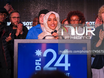 United States Representative Ilhan Omar (D-MN) speaks at the Minnesota DFL Election Night event at the InterContinental Hotel in St. Paul, M...