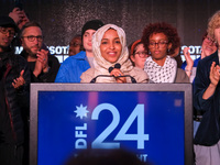 United States Representative Ilhan Omar (D-MN) speaks at the Minnesota DFL Election Night event at the InterContinental Hotel in St. Paul, M...