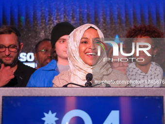 United States Representative Ilhan Omar (D-MN) speaks at the Minnesota DFL Election Night event at the InterContinental Hotel in St. Paul, M...