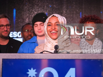 United States Representative Ilhan Omar (D-MN) speaks at the Minnesota DFL Election Night event at the InterContinental Hotel in St. Paul, M...