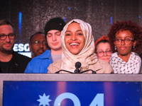 United States Representative Ilhan Omar (D-MN) speaks at the Minnesota DFL Election Night event at the InterContinental Hotel in St. Paul, M...