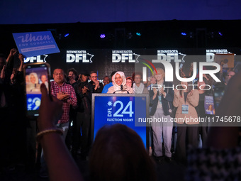 United States Representative Ilhan Omar (D-MN) speaks at the Minnesota DFL Election Night event at the InterContinental Hotel in St. Paul, M...