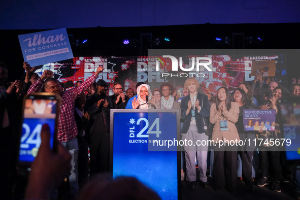 United States Representative Ilhan Omar (D-MN) speaks at the Minnesota DFL Election Night event at the InterContinental Hotel in St. Paul, M...