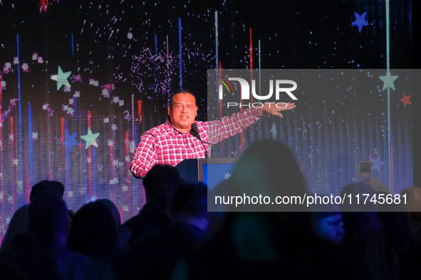 Minnesota Attorney General Keith Ellison speaks at the Minnesota DFL Election Night event at the InterContinental Hotel in St. Paul, Minneso...