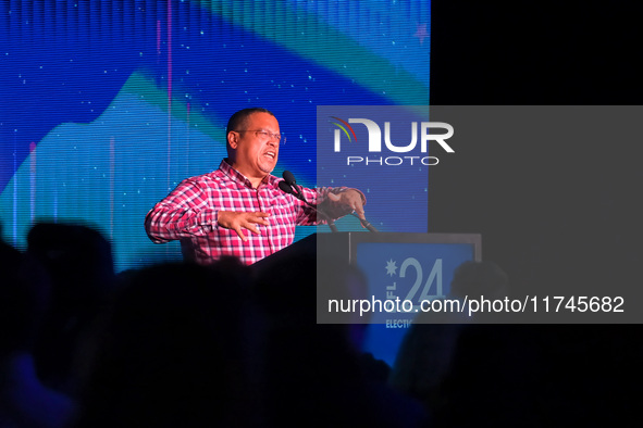 Minnesota Attorney General Keith Ellison speaks at the Minnesota DFL Election Night event at the InterContinental Hotel in St. Paul, Minneso...