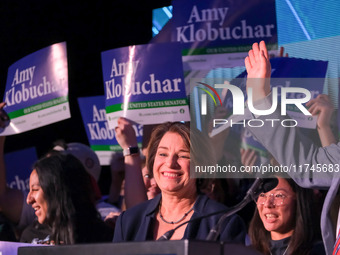 United States Senator Amy Klobuchar (D-MN) celebrates at the Minnesota DFL Election Night event at the InterContinental Hotel in St. Paul, M...