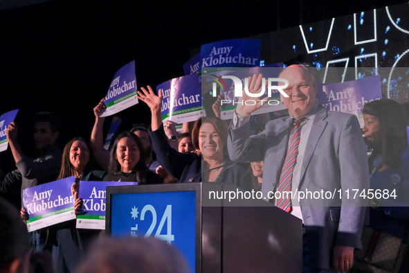 United States Senator Amy Klobuchar (D-MN) celebrates at the Minnesota DFL Election Night event at the InterContinental Hotel in St. Paul, M...