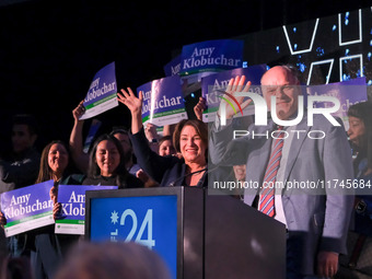 United States Senator Amy Klobuchar (D-MN) celebrates at the Minnesota DFL Election Night event at the InterContinental Hotel in St. Paul, M...