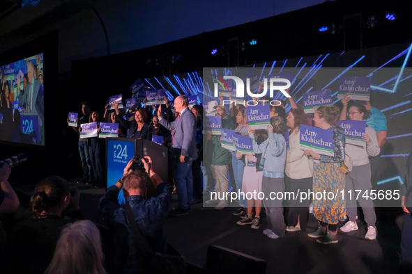 United States Senator Amy Klobuchar (D-MN) celebrates at the Minnesota DFL Election Night event at the InterContinental Hotel in St. Paul, M...