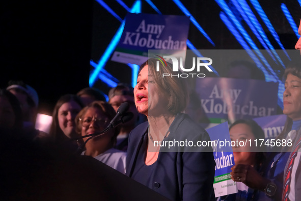 United States Senator Amy Klobuchar (D-MN) speaks at the Minnesota DFL Election Night event at the InterContinental Hotel in St. Paul, Minne...