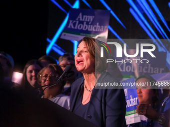 United States Senator Amy Klobuchar (D-MN) speaks at the Minnesota DFL Election Night event at the InterContinental Hotel in St. Paul, Minne...