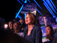 United States Senator Amy Klobuchar (D-MN) speaks at the Minnesota DFL Election Night event at the InterContinental Hotel in St. Paul, Minne...