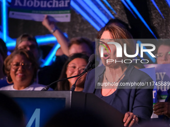 United States Senator Amy Klobuchar (D-MN) speaks at the Minnesota DFL Election Night event at the InterContinental Hotel in St. Paul, Minne...