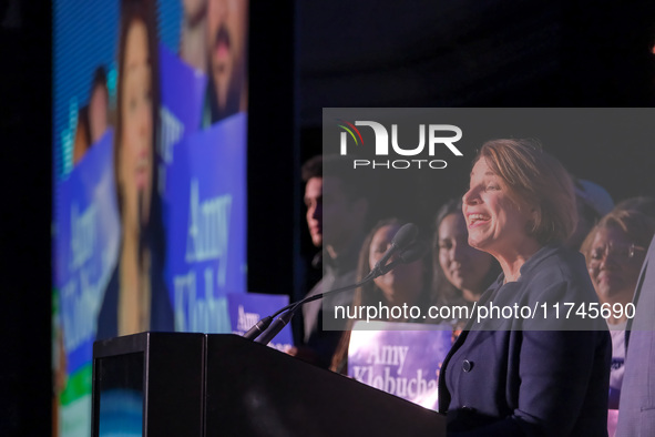 United States Senator Amy Klobuchar (D-MN) speaks at the Minnesota DFL Election Night event at the InterContinental Hotel in St. Paul, Minne...