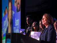 United States Senator Amy Klobuchar (D-MN) speaks at the Minnesota DFL Election Night event at the InterContinental Hotel in St. Paul, Minne...