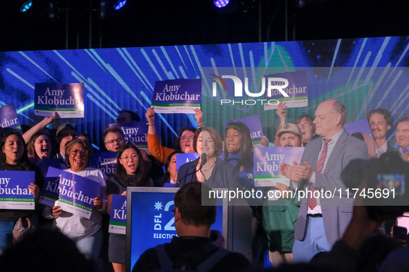 United States Senator Amy Klobuchar (D-MN) speaks at the Minnesota DFL Election Night event at the InterContinental Hotel in St. Paul, Minne...