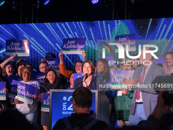 United States Senator Amy Klobuchar (D-MN) speaks at the Minnesota DFL Election Night event at the InterContinental Hotel in St. Paul, Minne...