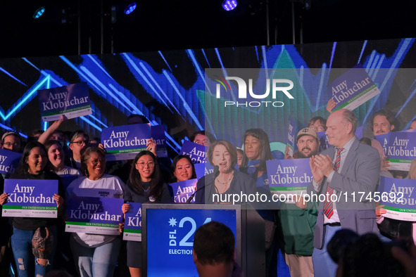 United States Senator Amy Klobuchar (D-MN) speaks at the Minnesota DFL Election Night event at the InterContinental Hotel in St. Paul, Minne...