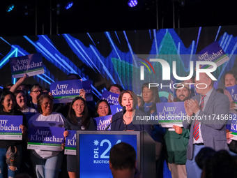 United States Senator Amy Klobuchar (D-MN) speaks at the Minnesota DFL Election Night event at the InterContinental Hotel in St. Paul, Minne...