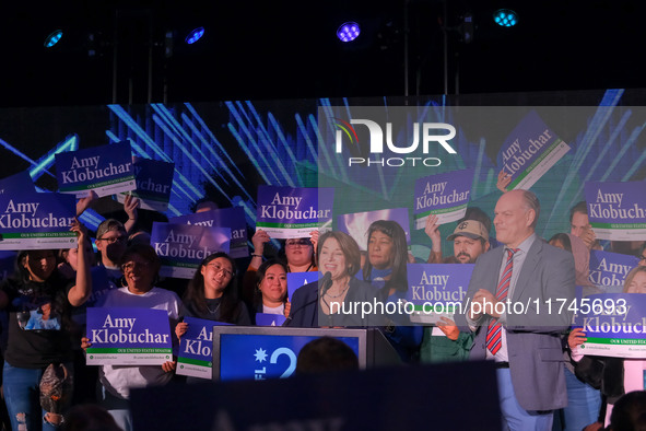 United States Senator Amy Klobuchar (D-MN) speaks at the Minnesota DFL Election Night event at the InterContinental Hotel in St. Paul, Minne...