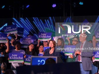 United States Senator Amy Klobuchar (D-MN) speaks at the Minnesota DFL Election Night event at the InterContinental Hotel in St. Paul, Minne...