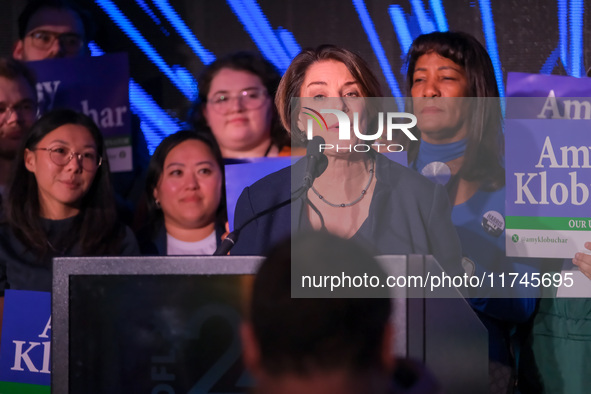 United States Senator Amy Klobuchar (D-MN) speaks at the Minnesota DFL Election Night event at the InterContinental Hotel in St. Paul, Minne...