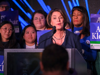 United States Senator Amy Klobuchar (D-MN) speaks at the Minnesota DFL Election Night event at the InterContinental Hotel in St. Paul, Minne...