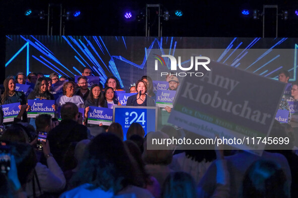 United States Senator Amy Klobuchar (D-MN) speaks at the Minnesota DFL Election Night event at the InterContinental Hotel in St. Paul, Minne...