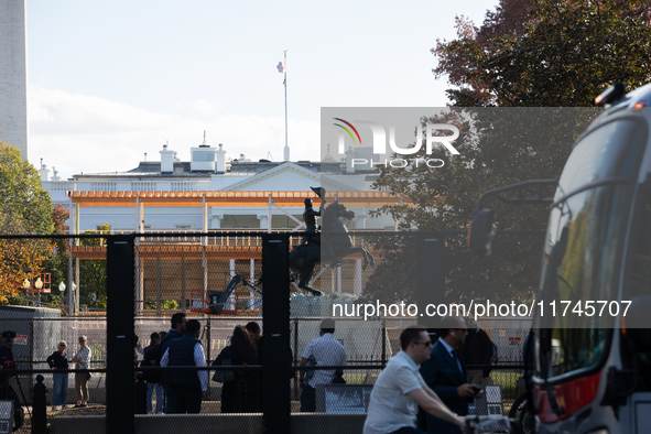 Riot fencing surrounds Lafayette Park and the White House on Election Day in Washington, DC, on November 5, 2024.  Construction has already...