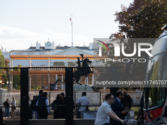 Riot fencing surrounds Lafayette Park and the White House on Election Day in Washington, DC, on November 5, 2024.  Construction has already...