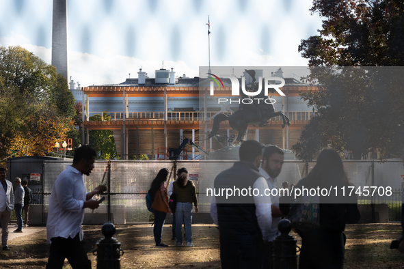 Riot fencing surrounds Lafayette Park and the White House on Election Day in Washington, DC, on November 5, 2024.  Construction has already...