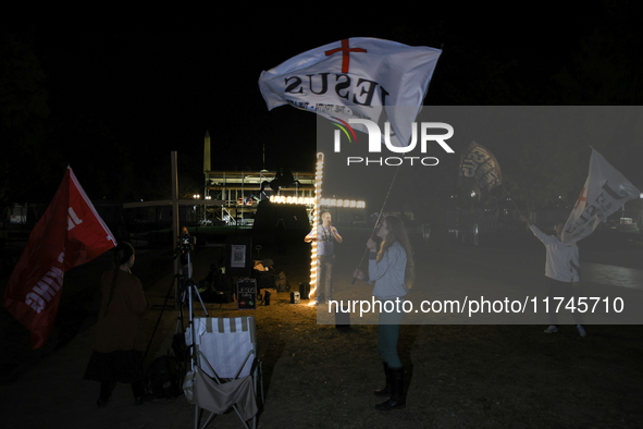 Religious demonstrators gather in Lafayette Park near the White House in Washington, D.C. on November 5, 2024 as presidential election proje...