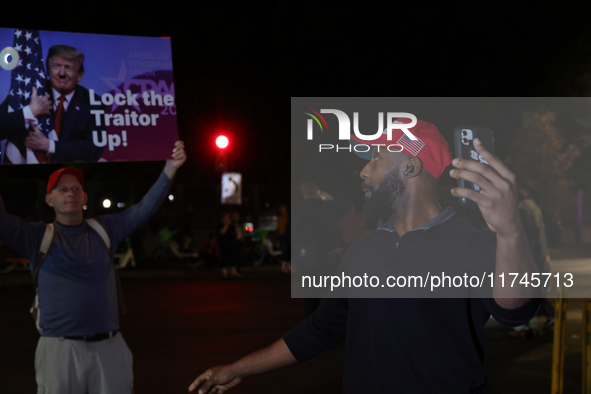 Opposing political demonstrators gather near the White House in Washington, D.C. on November 5, 2024. 