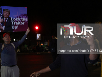 Opposing political demonstrators gather near the White House in Washington, D.C. on November 5, 2024. (