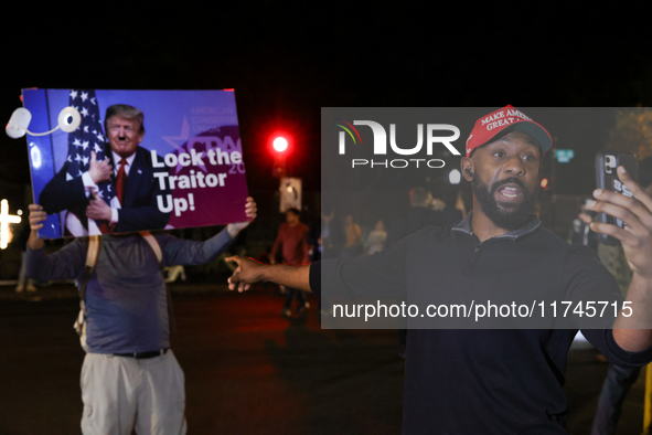 Opposing political demonstrators gather near the White House in Washington, D.C. on November 5, 2024. 