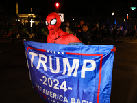 A supporter of presidential candidate Donald Trump holds a flag near the White House in Washington, D.C. on November 5, 2024 as presidential...