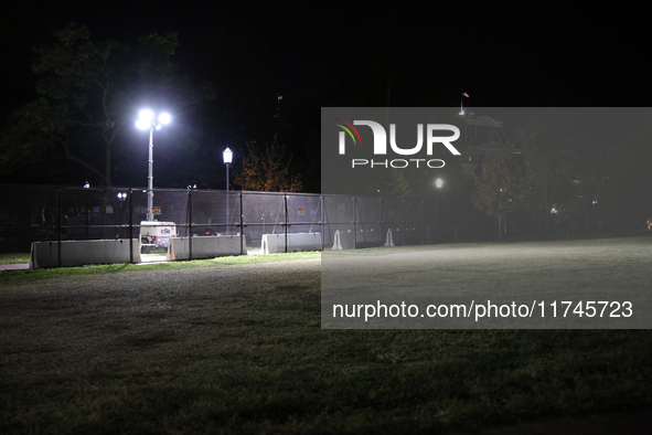 A security fence is seen in Lafayette Park near the White House in Washington, D.C. on November 5, 2024 as results are tallied for the presi...