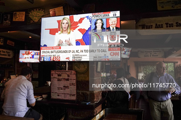 Democrat Party supporters gather at a roadhouse restaurant to view U.S. media coverage of the U.S. presidential election in Bangkok, Thailan...