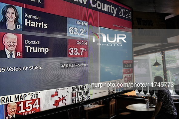 Democrat Party supporters gather at a roadhouse restaurant to view U.S. media coverage of the U.S. presidential election in Bangkok, Thailan...